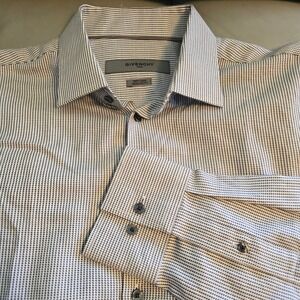Givenchy Men Regular Fit Cotton Button Down Shirt Micro Pattern Black White 15.5